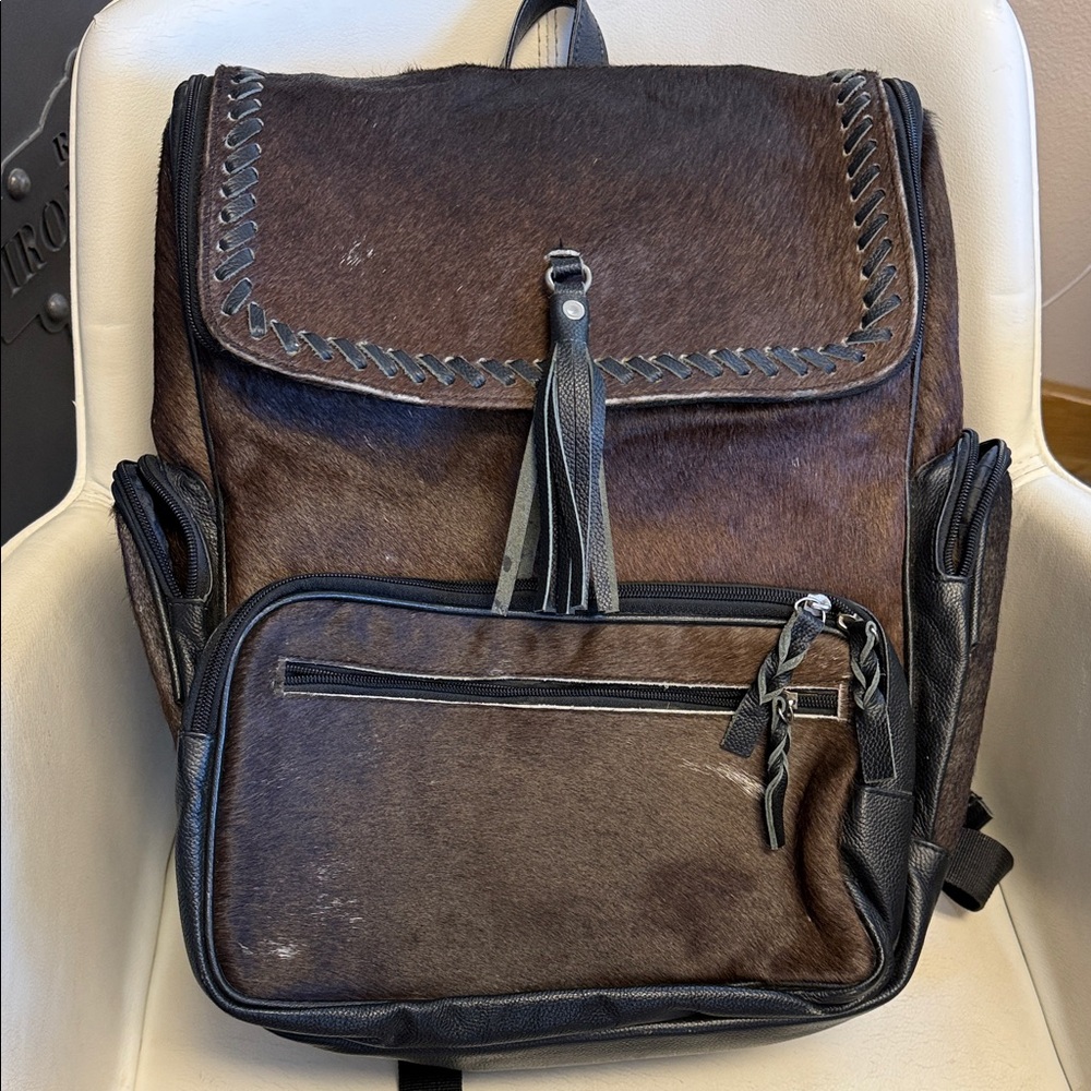 Brown Leather Cowhide Backpack - Western Linens brand